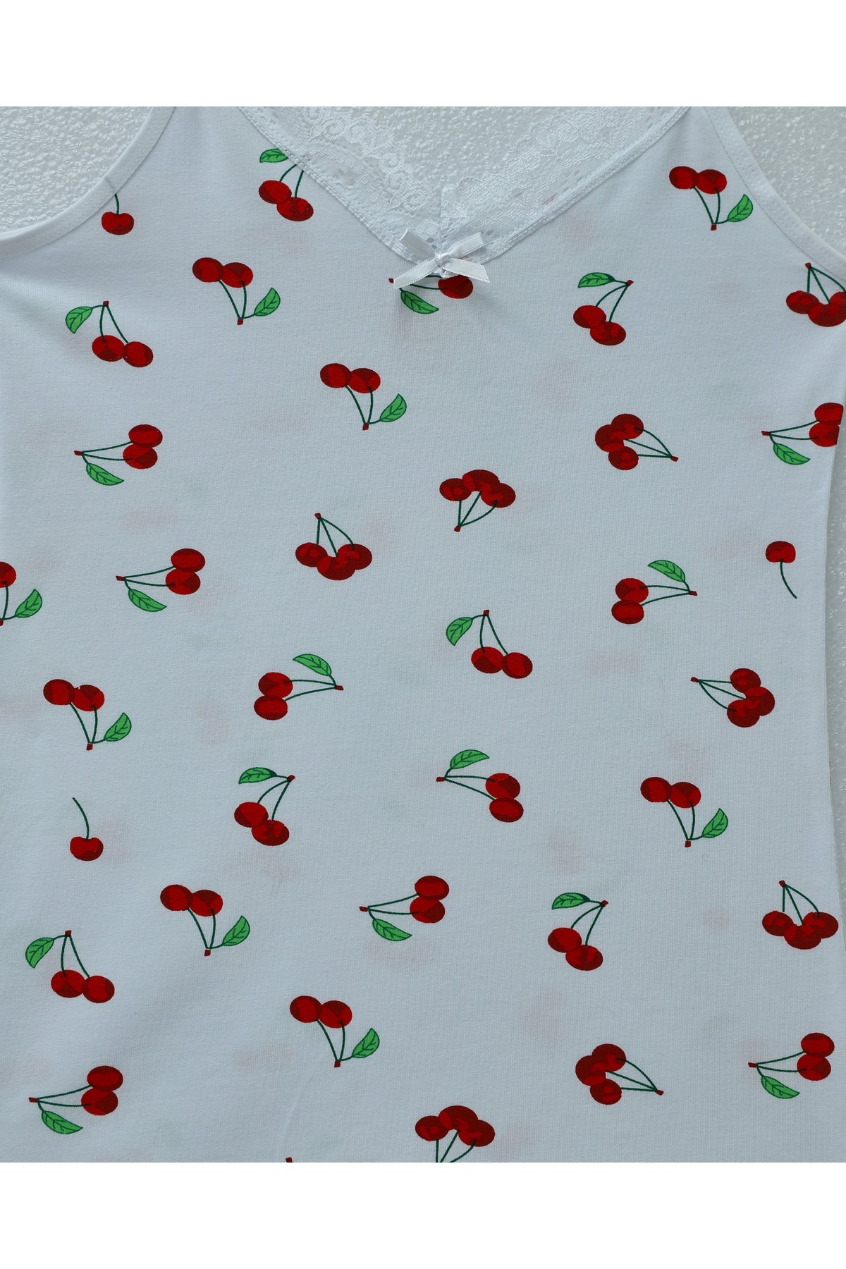 Cherry Patterned Lace Undershirt with Rope Straps -White