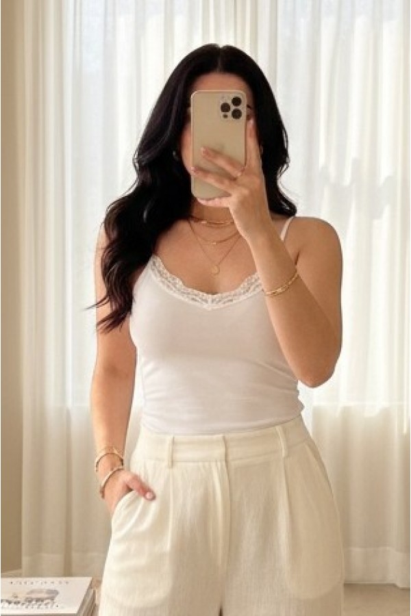 Lace Undershirt with Rope Straps -White