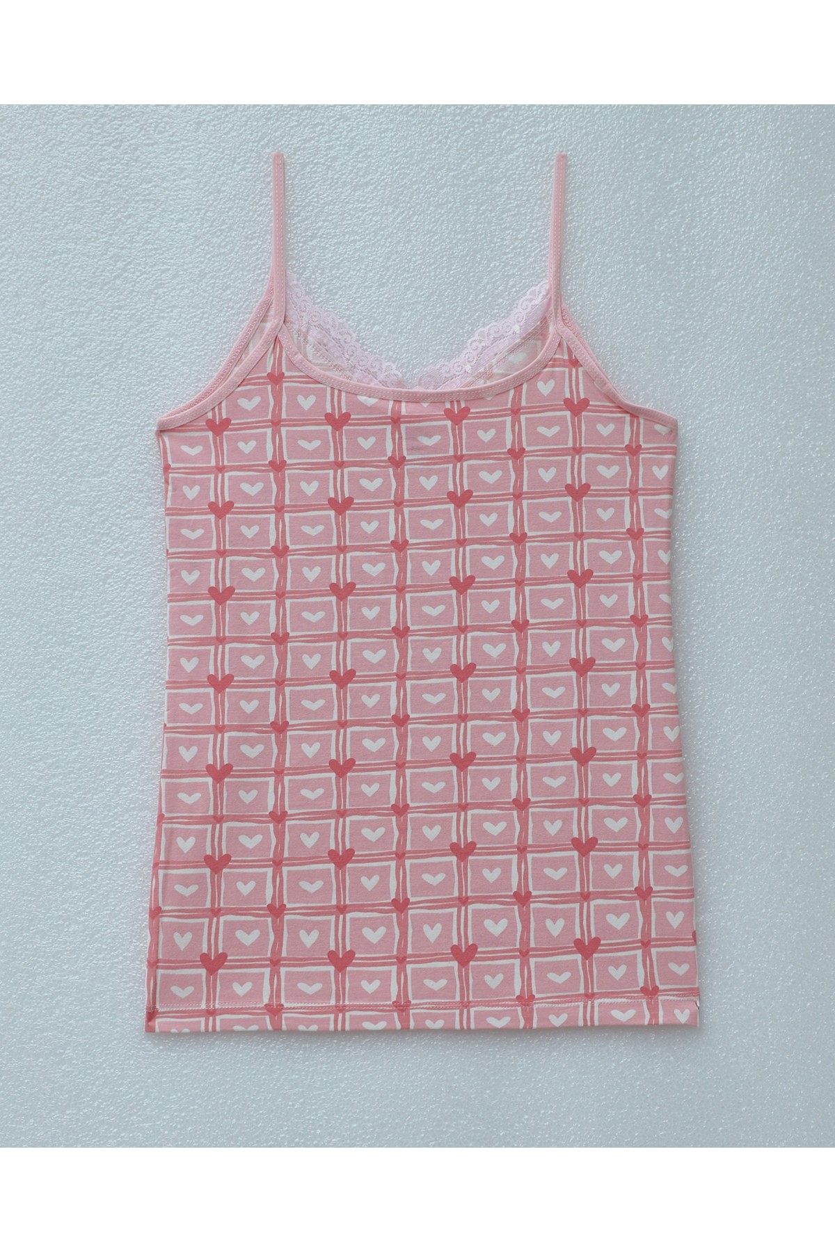 Heart Patterned Strap Lace Undershirt -Powder