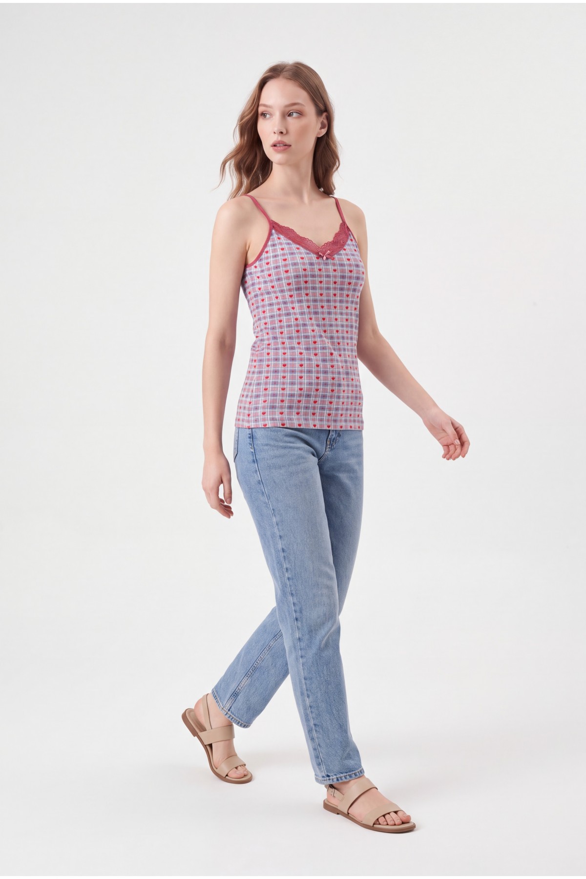 Heart Patterned Strap Lace Undershirt -Lilac