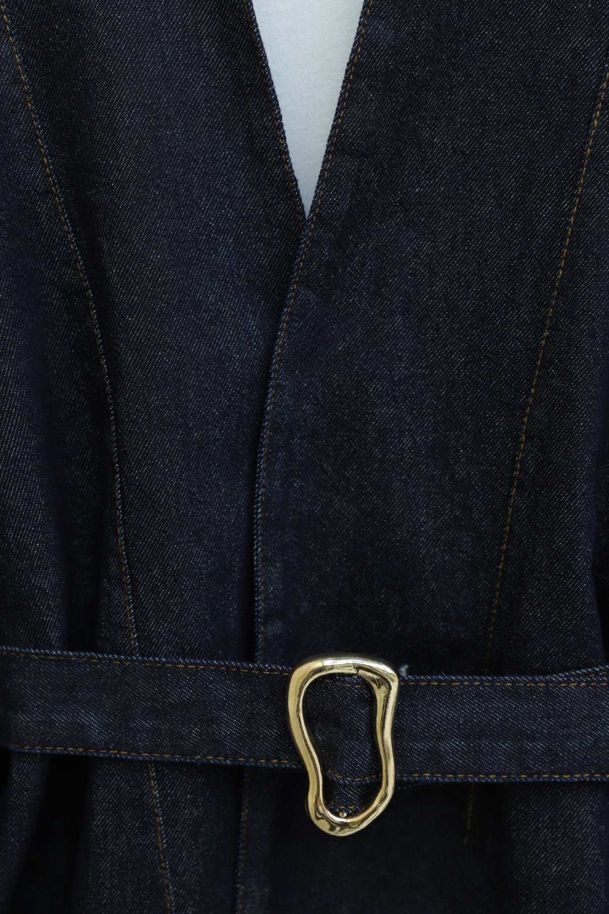 Denim Jacket with Gold Buckle Detail and Belt -dark lacquer