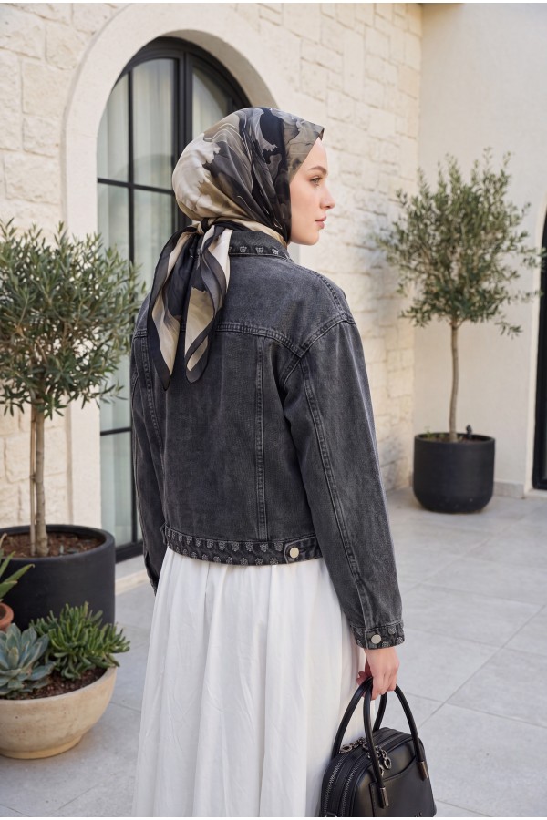 Shepherd Embroidered Buttoned Denim Jacket -Smoked 