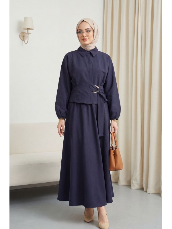 Kolu Lastikli Yandan Bağlamalı Gizli Düğmeli Cupra Takım  -Laci