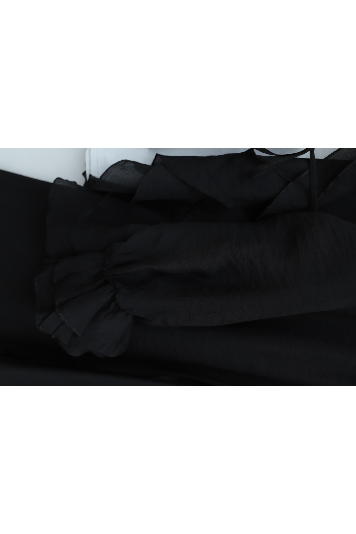 Önü Bağcıklı Kat Yakalı Kolu Lastikli Pantolonu Astarlı Cupra Takım  -Siyah