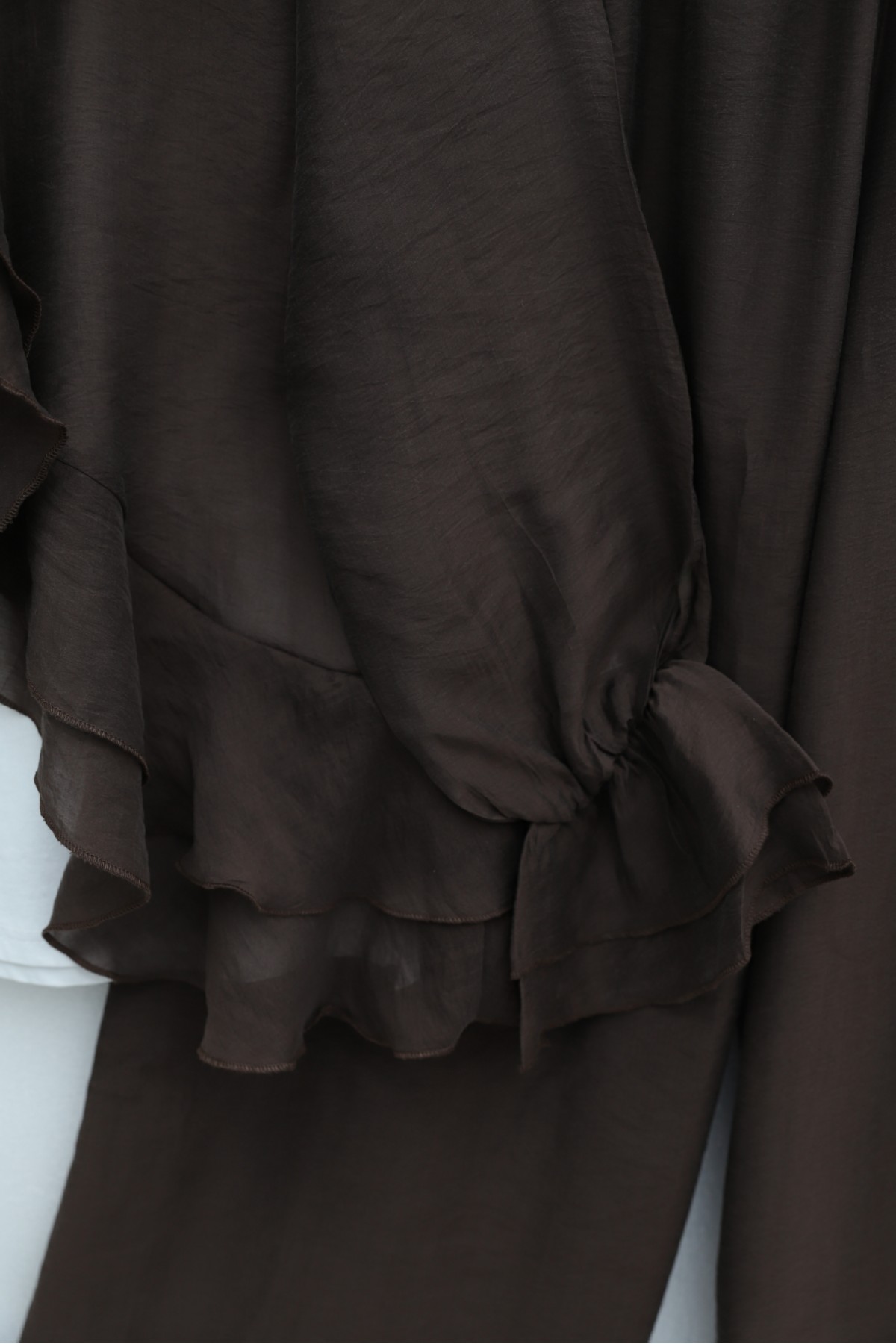 Önü Bağcıklı Kat Yakalı Kolu Lastikli Pantolonu Astarlı Cupra Takım  -Kahve