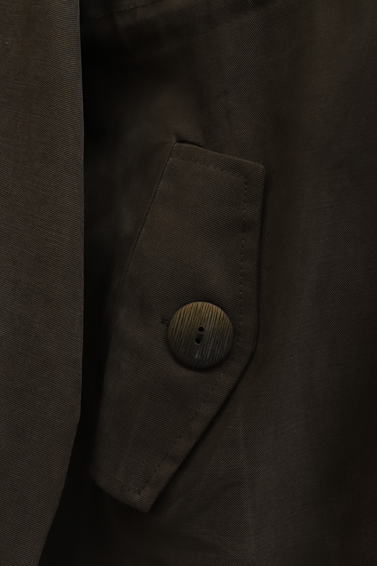 Long Tencel Coat with Flap Pockets, Lace Detail and Button Closure -Brown