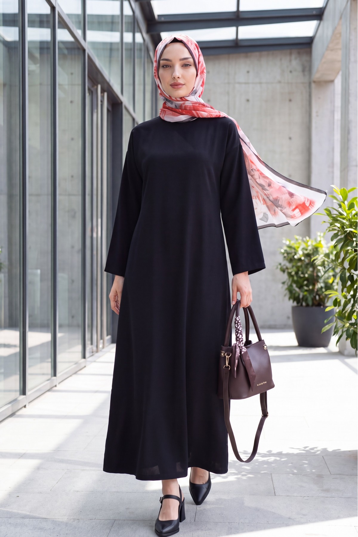 Belted Diagonal Tencel Dress -Black