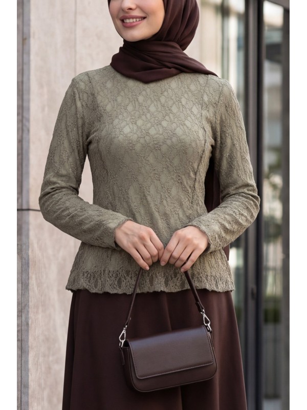 Lace Blouse with Lining -Cagla Green