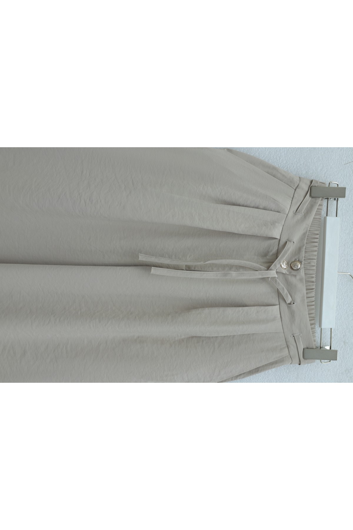 High-Waisted Tencel Pants with Drawstring Waist and Double Buttons -Stone