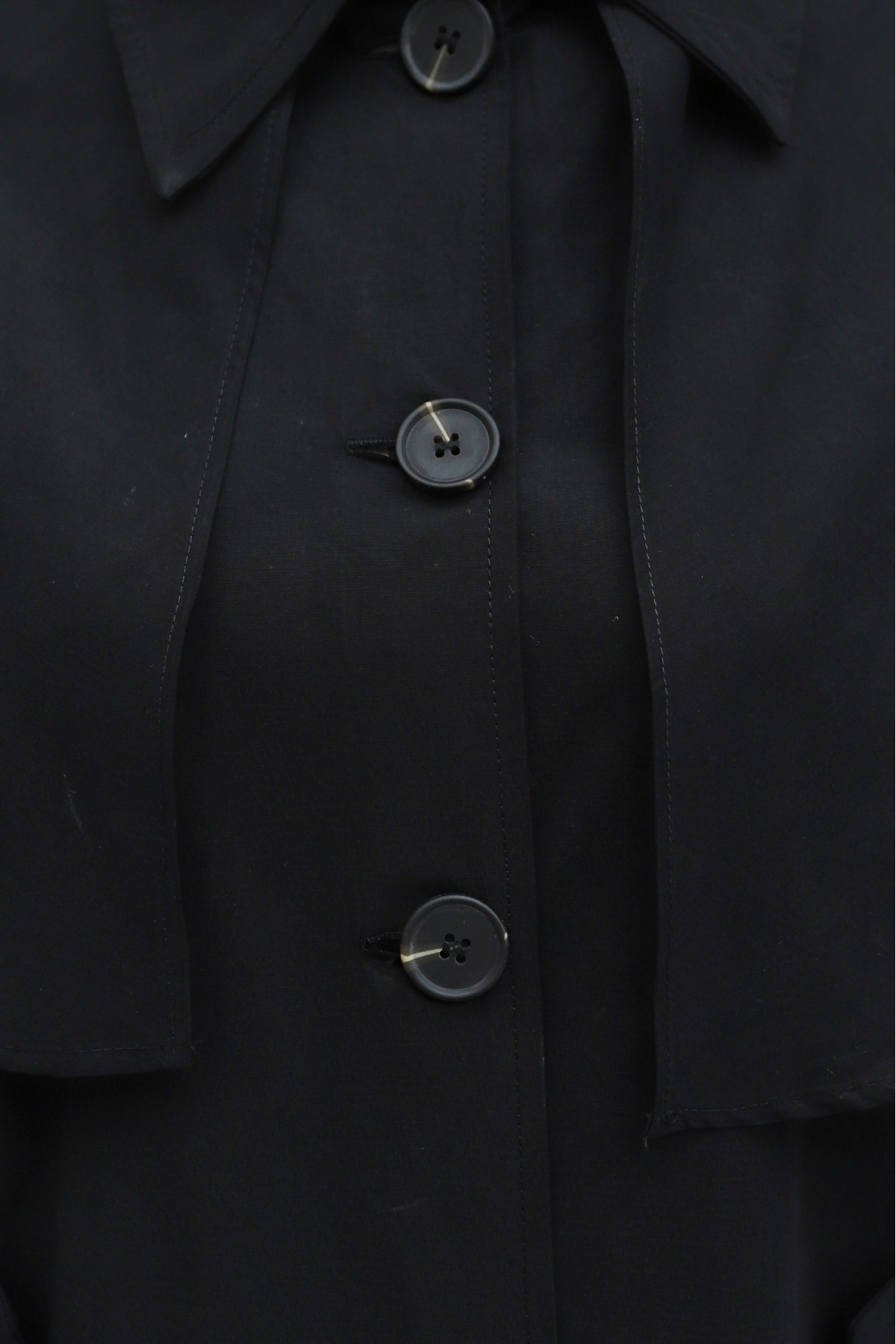 Lined Polycotton Jacket with Epaulettes, Cape Detail, Pockets, and Buttons -Black