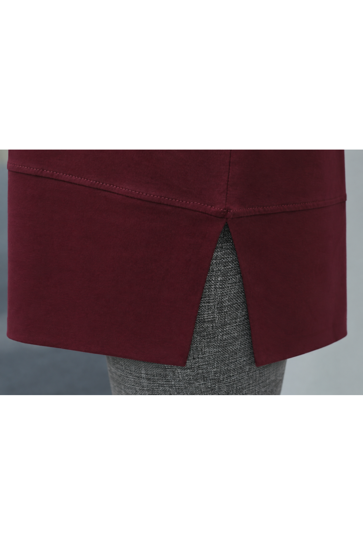 Crew Neck Slit Oversize Cotton Tunic -Damson