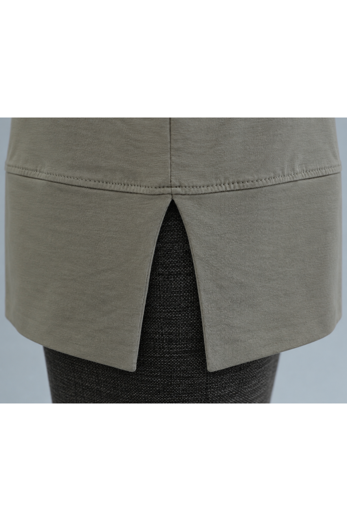 Bisiklet Yaka Yırtmaçlı Oversize Penye Tunik  -Vizon