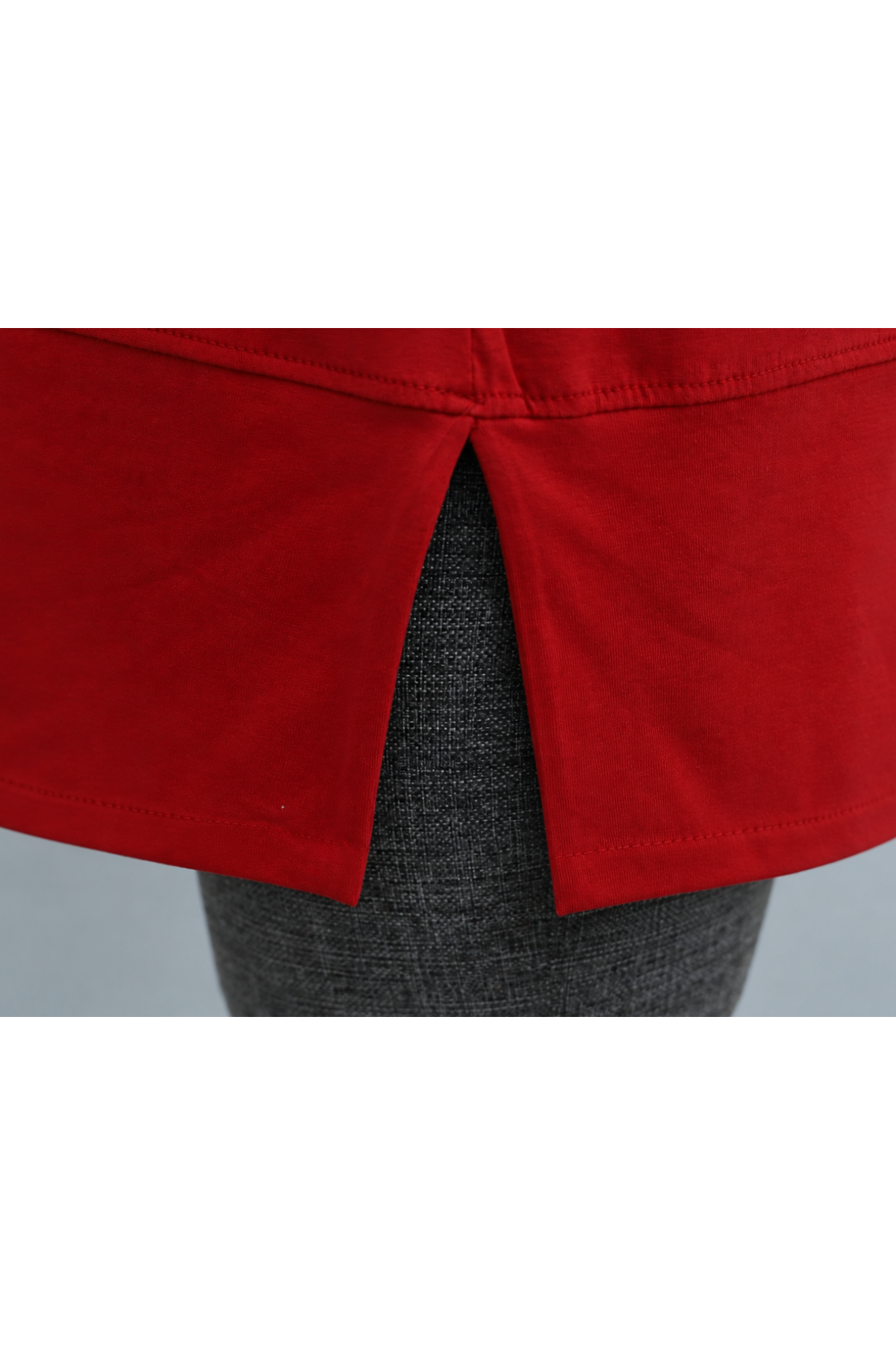 Crew Neck Slit Oversize Cotton Tunic -Red