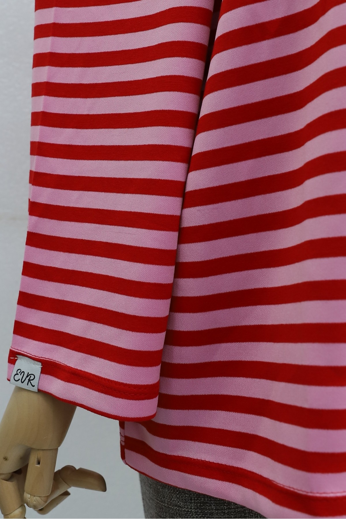 Bisiklet Yaka Kalın Çizgili Likralı Oversize Sweat -Pembe