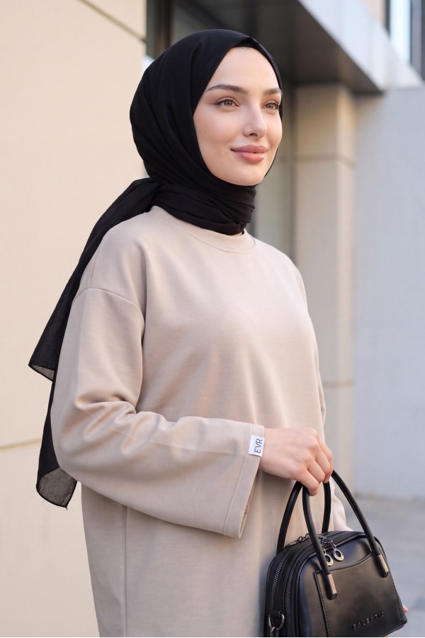 Oversized Stretch Crew-Neck Sweatshirt -Stone