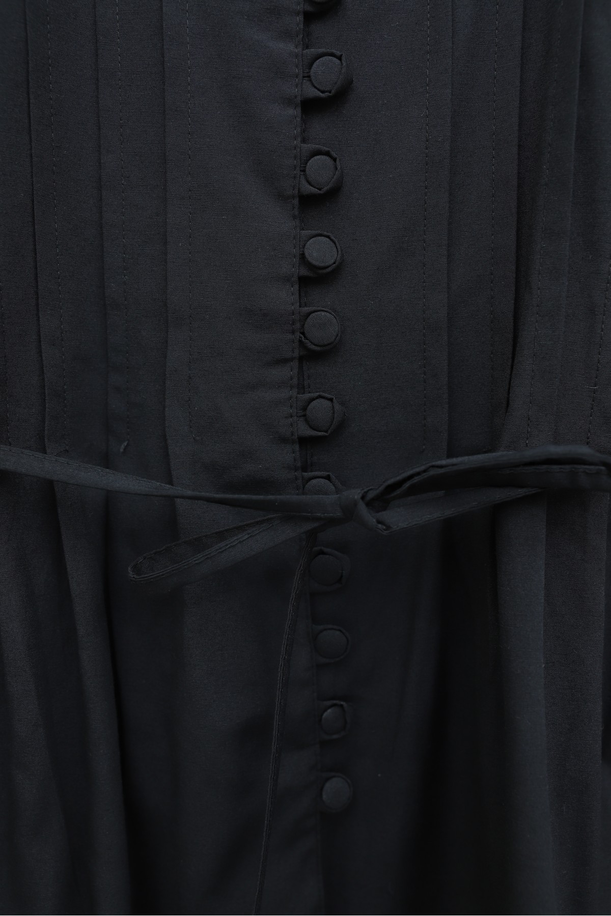 Poplin Shirt with Belted, Elasticated Cuffs, Button Front, and Fold Detail -Black