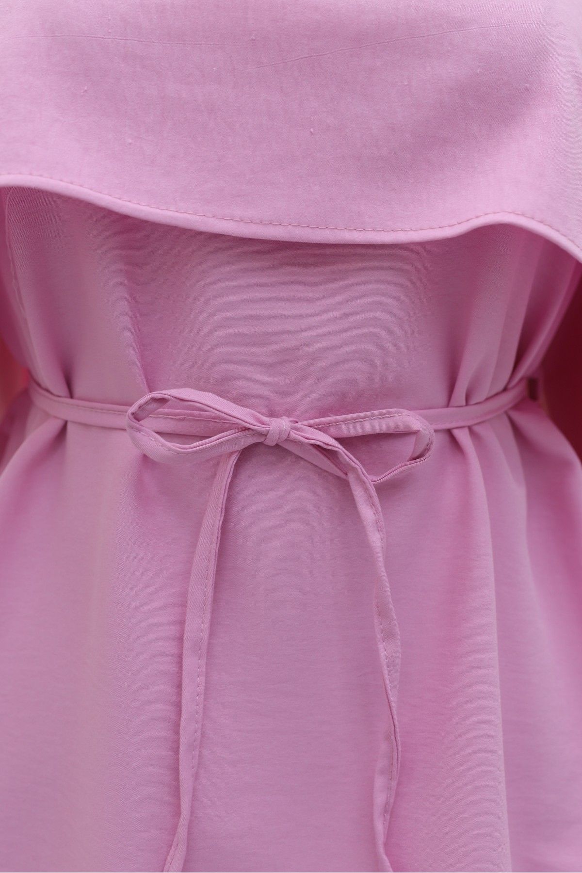 Pelerin Detaylı Kemerli Vual Tunik -Pembe