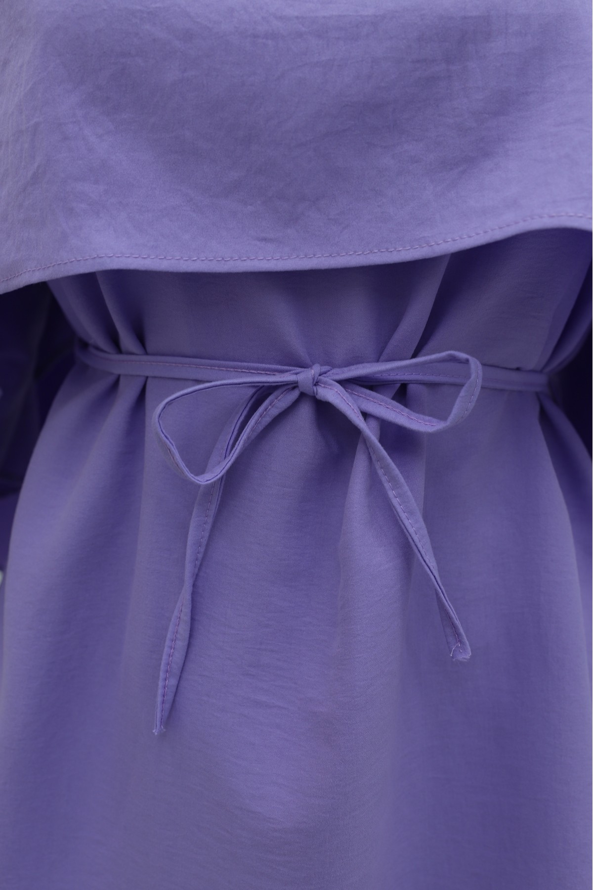 Cape Detail Belted Voile Tunic -Lilac