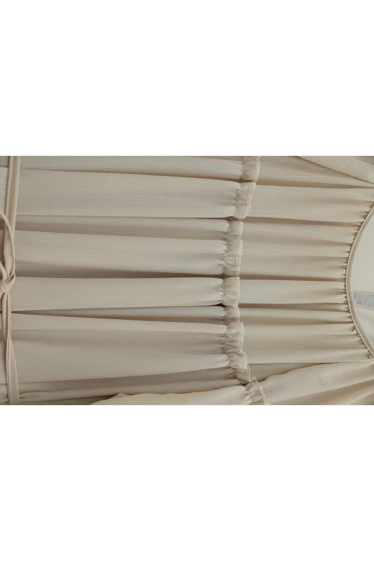 Yuvarlak Yaka Balon Kol Parçalı Astarlı Şifon Elbise -Bej