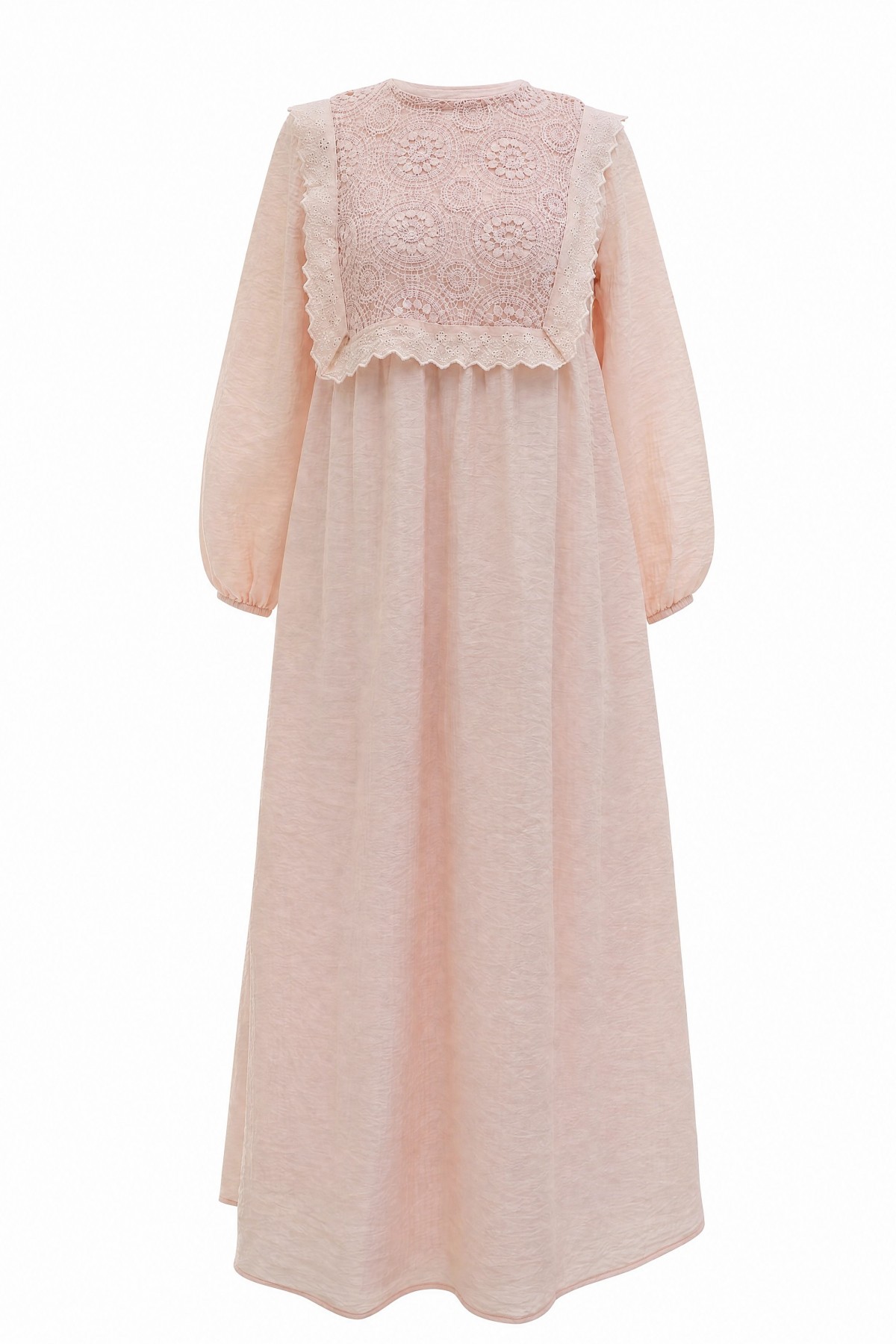 Lined Crepe Dress with Removable Lace Vest and Elasticated Sleeves -Powder