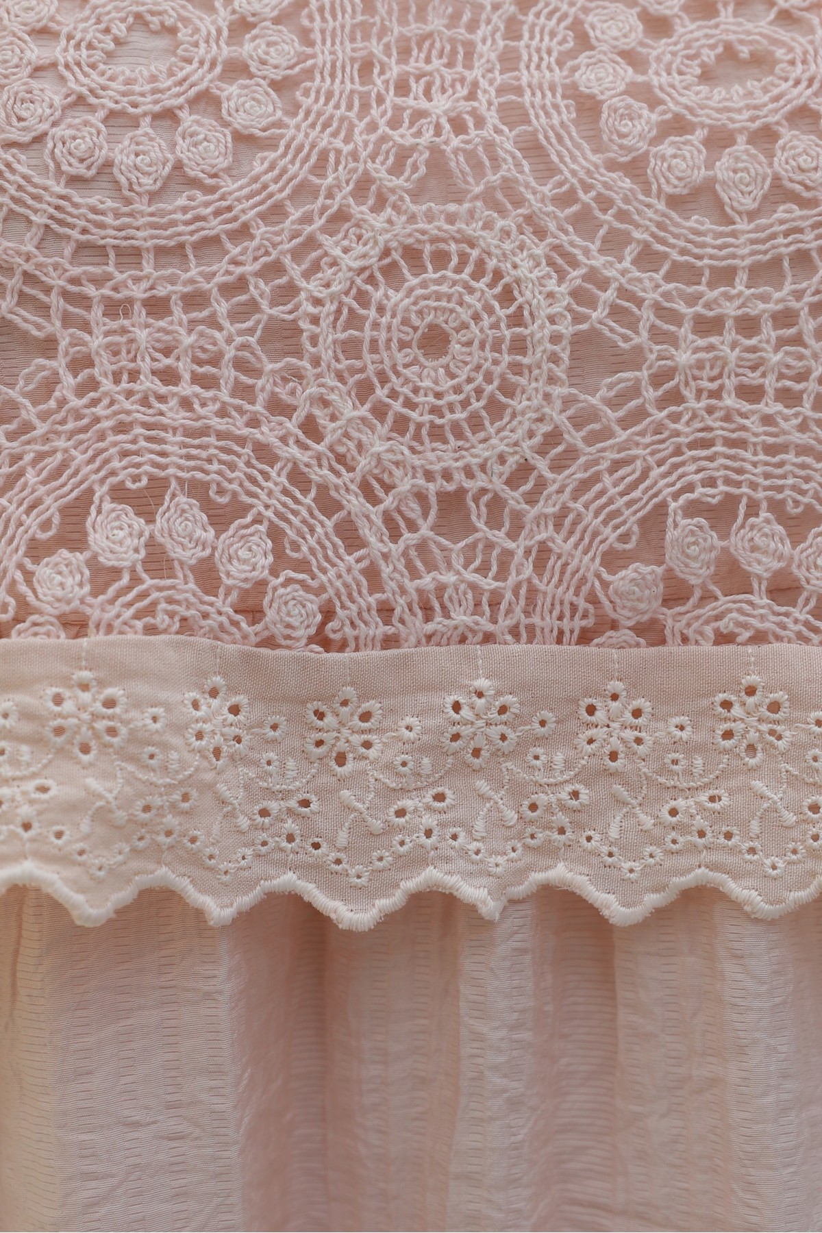 Lined Crepe Dress with Removable Lace Vest and Elasticated Sleeves -Powder