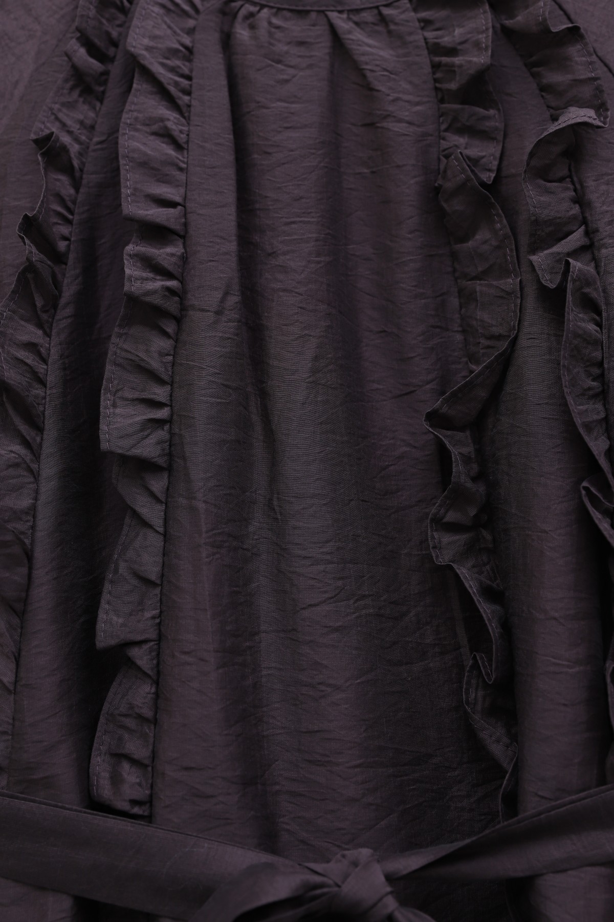 Önü Fırfırlı Beli Kemerli Kolu Lastikli Astarlı Cupra Elbise -K. Bordo