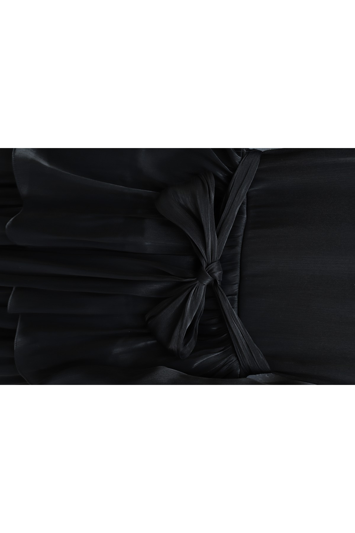 Shimmering Chiffon Dress with Elasticated Sleeves, Drawstring Waist, and Layered Skirt -Black