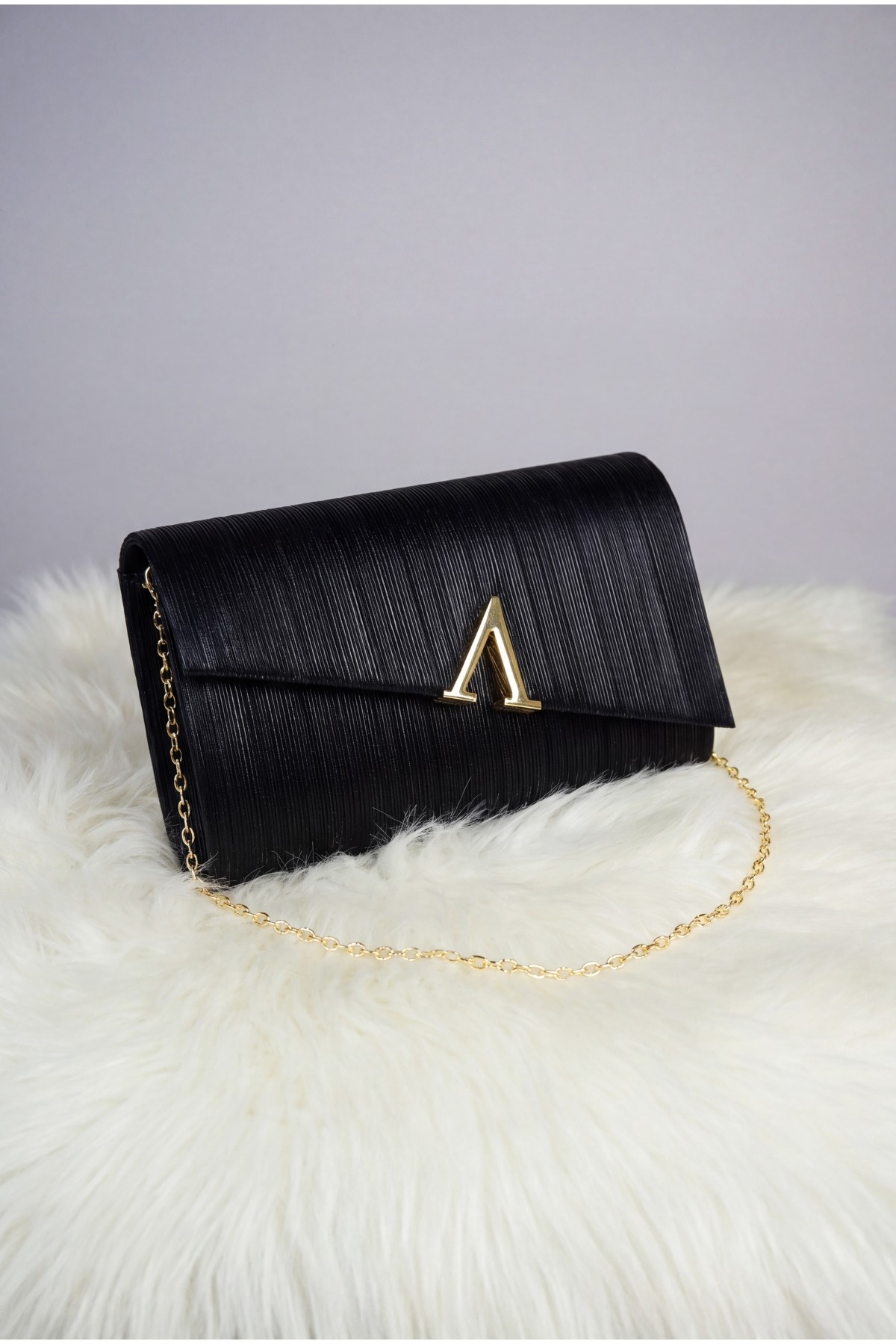 Geometric Buckle, Thin Chain, Glittery Evening Bag -Black