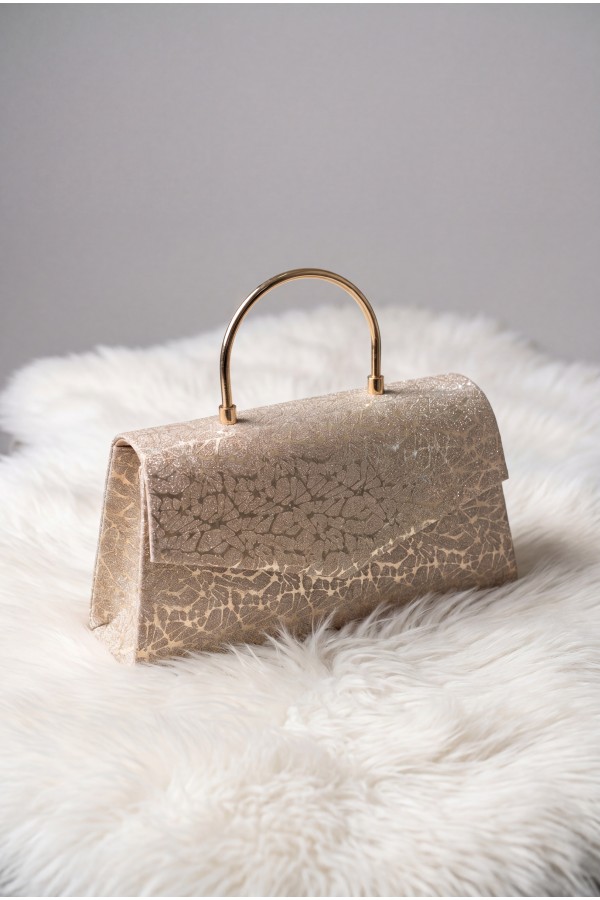 Metal Handle Chain Envelope Flap Patterned Glittery Evening Bag -Gold