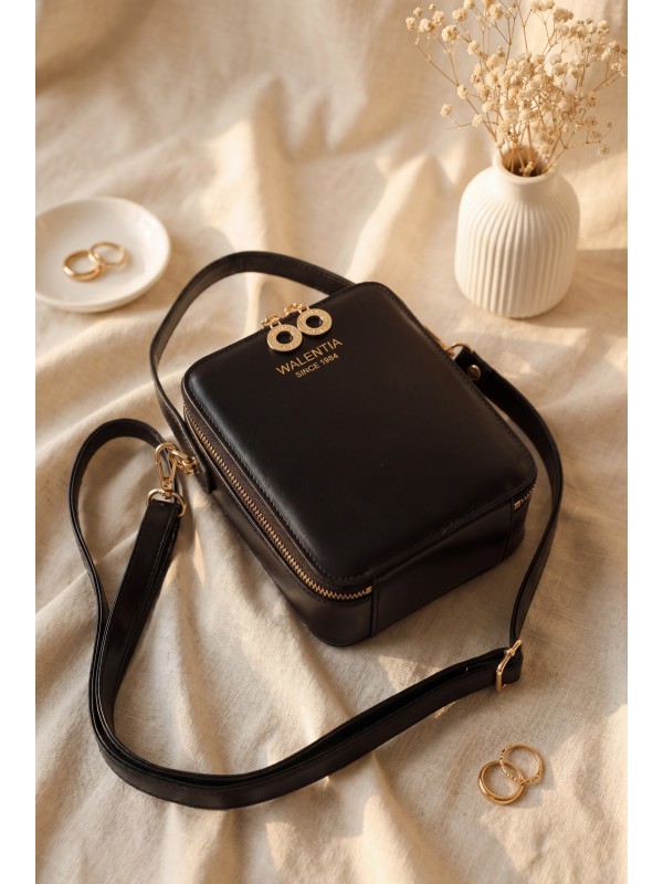 Square Design Functional Mini Shoulder Bag -Black