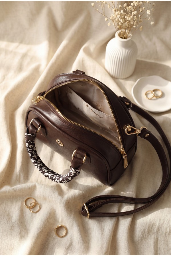 Long-Strap Zippered Bag with Scarf Detail -Dark Coffee