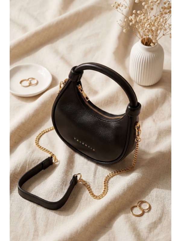 Modern Design Mini Hobo Bag with Knotted Handle and Shoulder Strap -Black