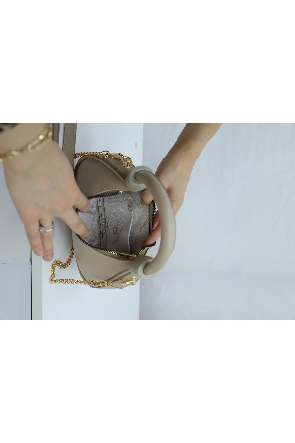 Modern Design Mini Hobo Bag with Knotted Handle and Shoulder Strap -Mink color