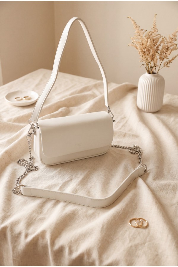Box Bag with Removable Double Straps and Magnetic Closure -White