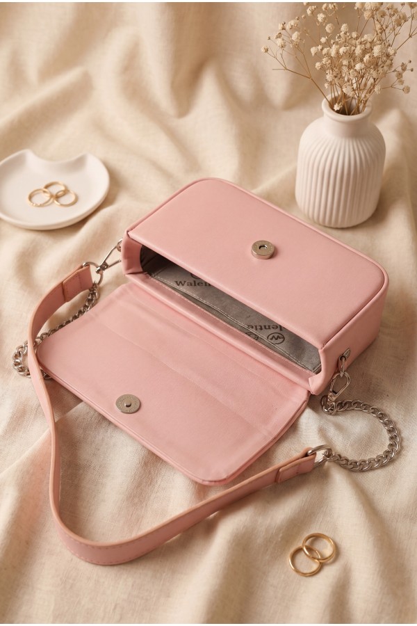 Box Bag with Removable Double Straps and Magnetic Closure -Pink