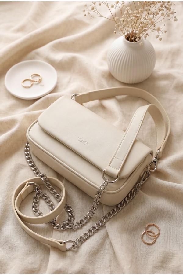 Box Bag with Removable Double Straps and Magnetic Closure -Cream color