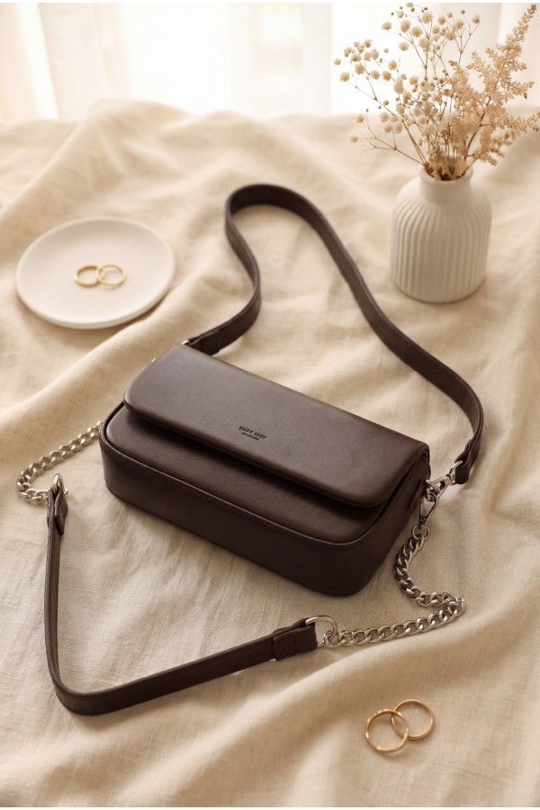Box Bag with Removable Double Straps and Magnetic Closure -Dark Coffee