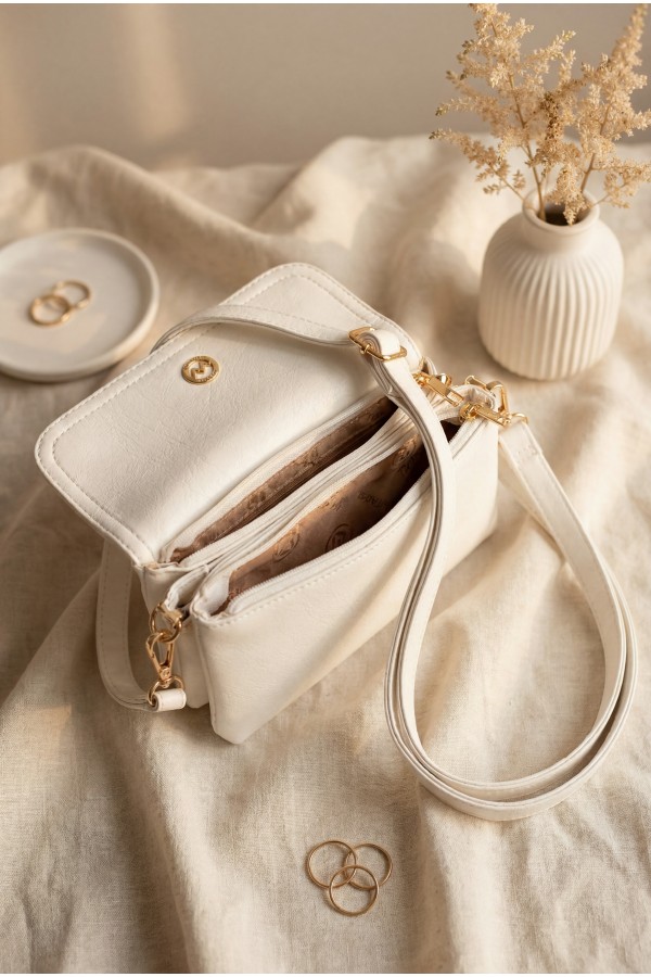 Double Compartment Shoulder Portfolio Bag -White