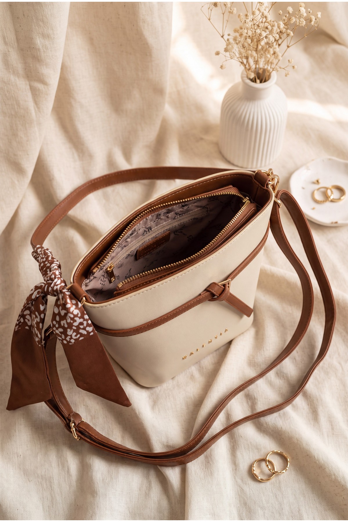 Scarf Detail Chain Strap Shoulder Bag -Snuff
