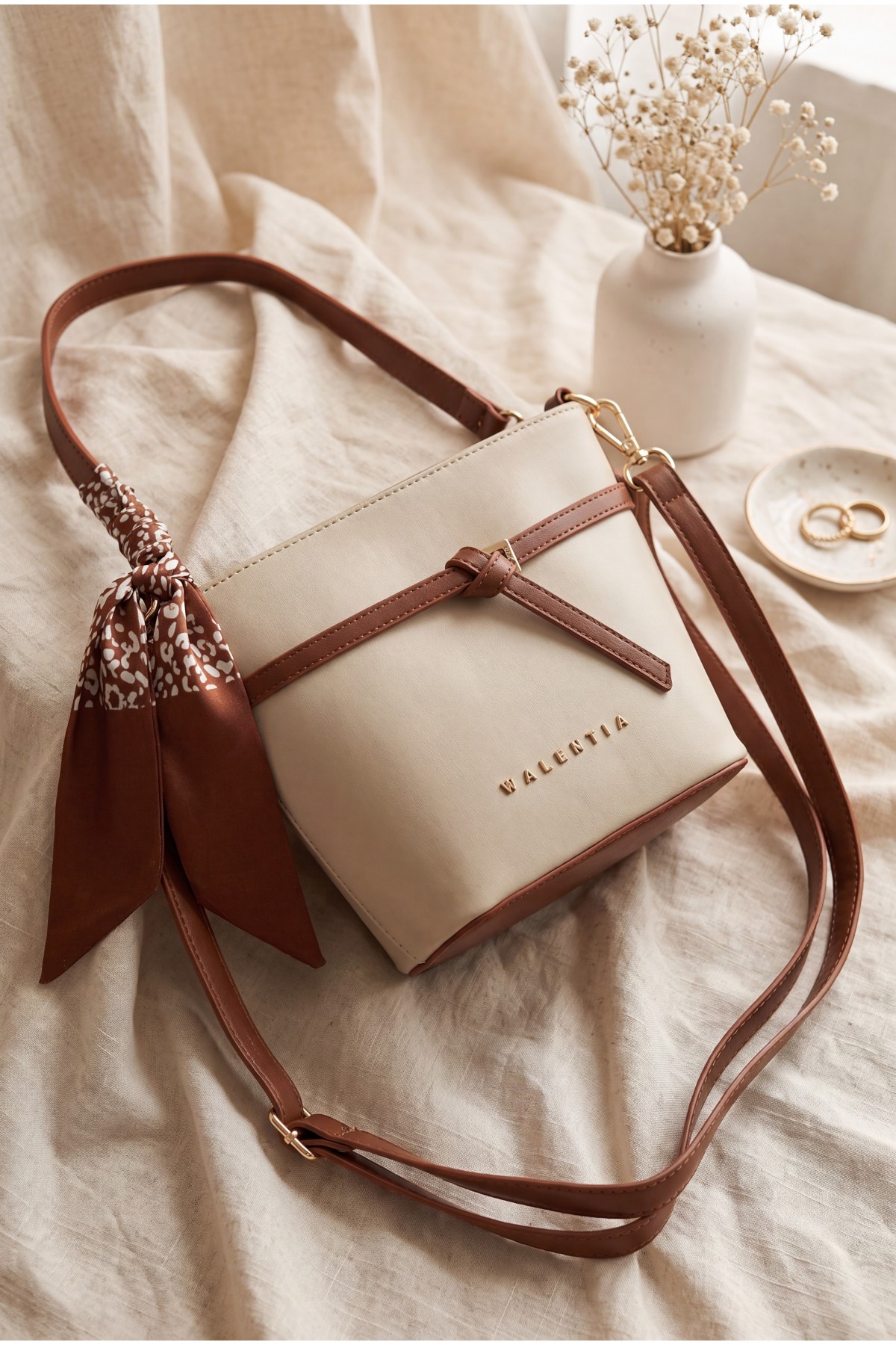 Scarf Detail Chain Strap Shoulder Bag -Snuff
