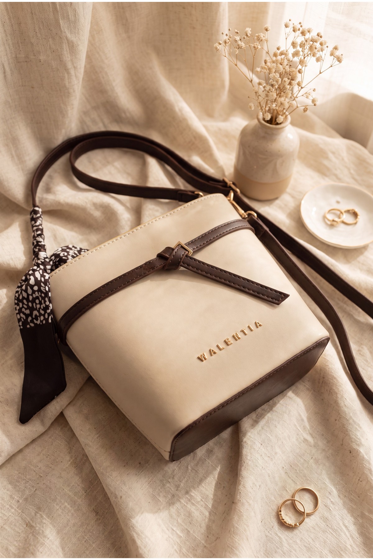 Scarf Detail Chain Strap Shoulder Bag -Stone