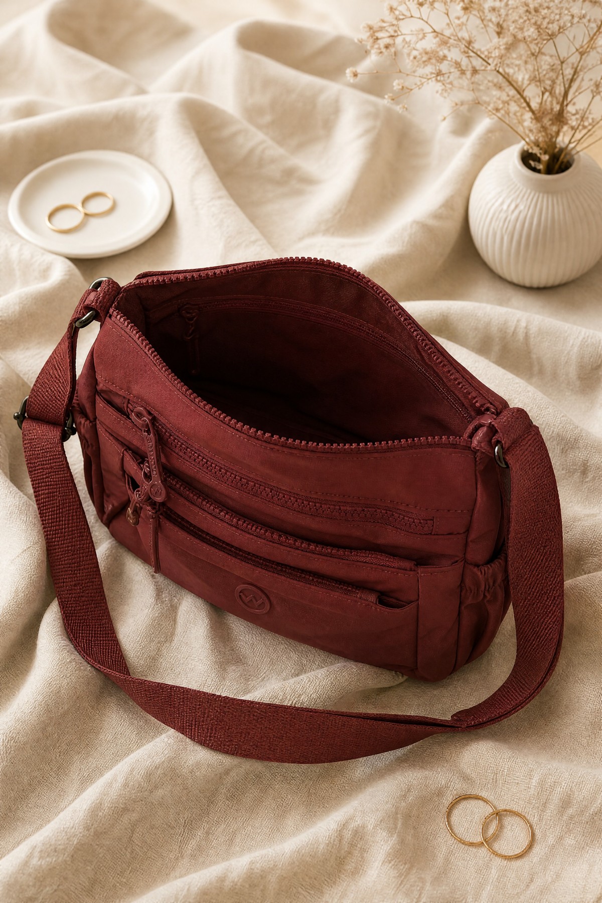 Two-Compartment Shoulder Bag with Scarf Detail -Dried rose