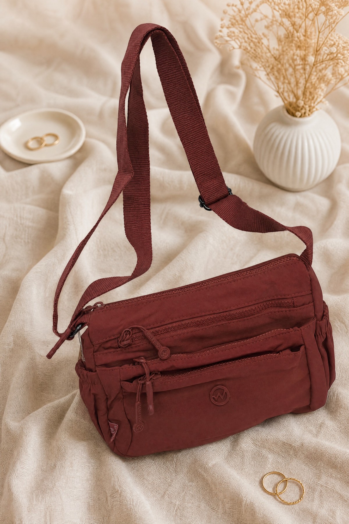 Two-Compartment Shoulder Bag with Scarf Detail -Dried rose
