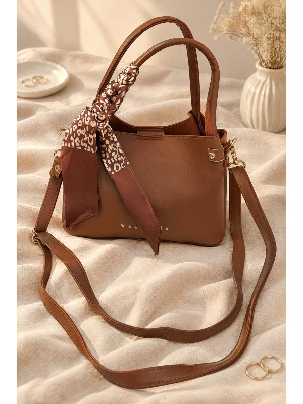 3-Compartment Bag with Scarf Detail and Straps -Snuff