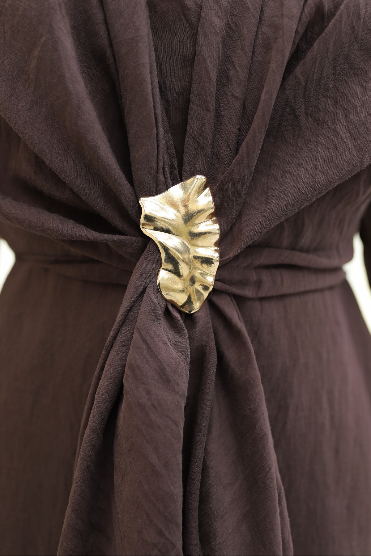 Long Tulle Modal Dress with Tie-Up Bolero and Lining -Brown