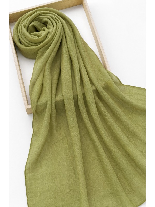 Patterned Jacquard Shawl -Oil Green