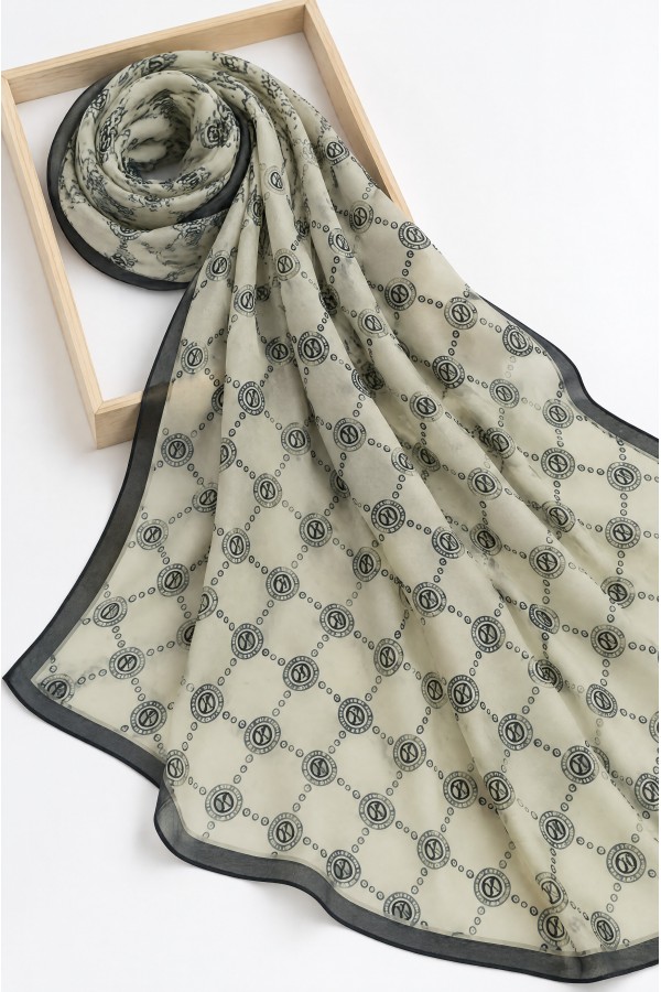 Soft Scarf with Geometric and Letter Patterns -Stone