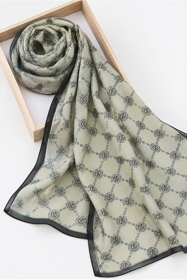 Soft Scarf with Geometric and Letter Patterns -Stone