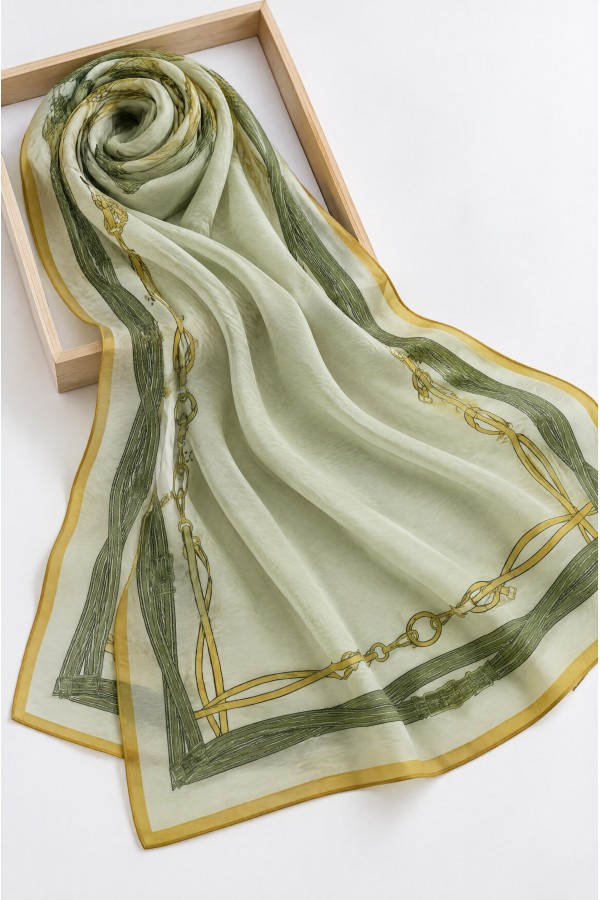 Belt Patterned Silk Scarf -Mustard