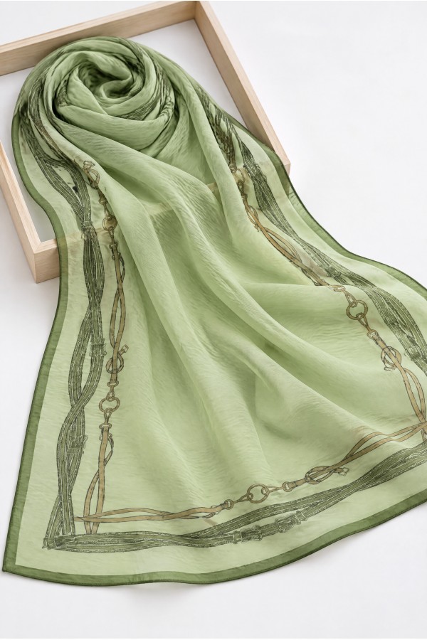 Belt Patterned Silk Scarf -LIGHT GREEN